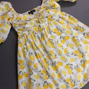 Trixxi Lemon Print Dress with Puff Sleeves Size M